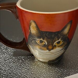 Vintage Cat-Themed Red and Brown Mug
